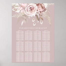 Luxe Blush Bloemen Bruiloft Zitkaarten Poster
