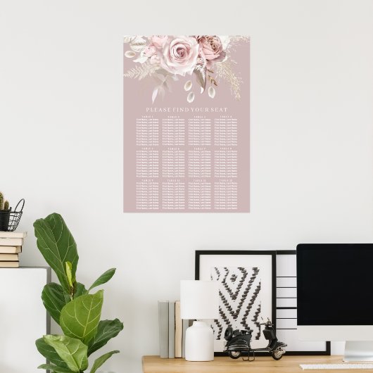 Luxe Blush Bloemen Bruiloft Zitkaarten Poster (Thuiskantoor)
