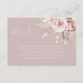 Luxe Blush Bloemen Elegante Bruiloft Details Informatiekaartje