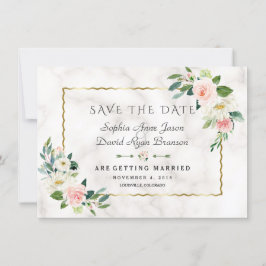 Luxe Blush Bloemen Gouden Frame Marmeren Huwelijk Save The Date