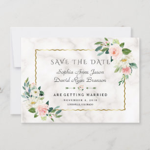 Luxe Blush Bloemen Gouden Frame Marmeren Huwelijk Save The Date