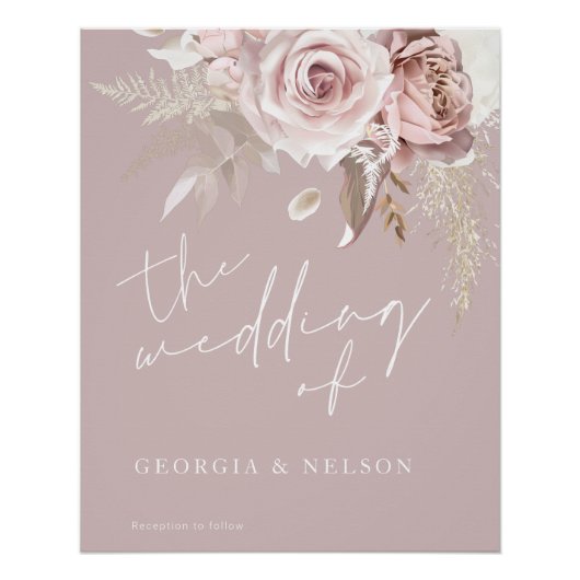 Luxe Blush Bloemen Groot Bruiloft Poster Teken (Voorkant)