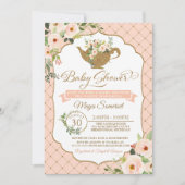 Luxe Blush Bloemen Meisje Tea Party Baby shower Kaart (Voorkant)