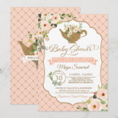 Luxe Blush Bloemen Meisje Tea Party Baby shower Kaart (Voorkant / Achterkant)
