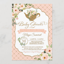 Luxe Blush Bloemen Meisje Tea Party Baby shower Kaart