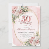 Luxe Blush Bloemengroen 50ste Verjaardag  Kaart (Voorkant)