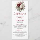 Luxe Blush Bourgondië Bloemen Huwelijksprogramma Programmakaart (Voorkant)