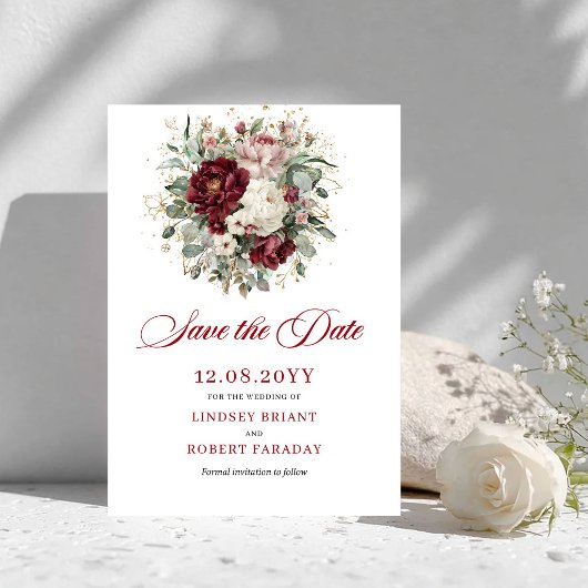 Luxe Blush Bourgondië Bloemige Save The Date