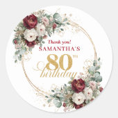 Luxe Blush Burgundy 80e Verjaardag Stickers (Voorkant)