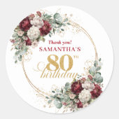 Luxe Blush Burgundy 80ste Verjaardag Stickers (Voorkant)