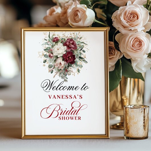 Luxe Blush Burgundy Bruiloft Feest Welkomstbord Poster