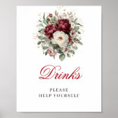 Luxe Blush Burgundy Dranken Poster Bruidsfeest (Voorkant)