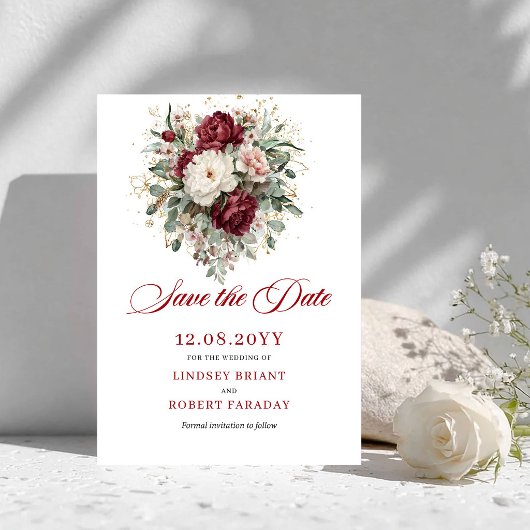 Luxe Blush Burgundy Goud Save The Date Kaart