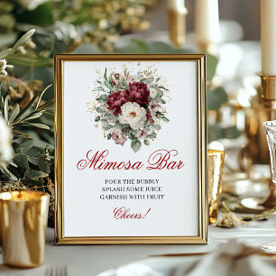 Luxe Blush Burgundy Mimosa Bar Bloemen Bord Poster