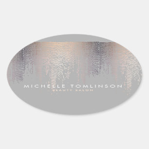 Luxe Blush Confetti Rain Pattern Grey Ovale Sticker