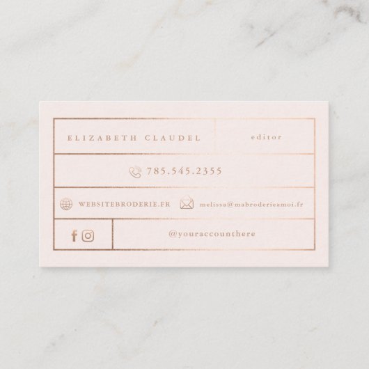 Luxe Blush Faux Roos Gold Foil Stippen Elegant bow Visitekaartje (Achterkant)