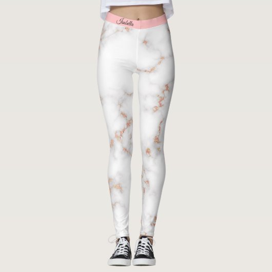 Luxe Blush Glitter Pink White Marmer Voeg tekst to Leggings (Voorkant)