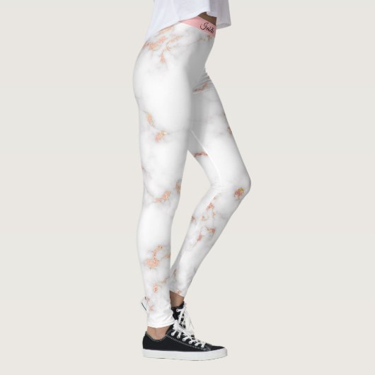 Luxe Blush Glitter Pink White Marmer Voeg tekst to Leggings (Rechts)