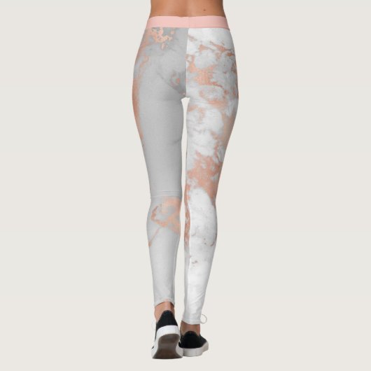 Luxe Blush Glitter White Pink Marmer Voeg tekst to Leggings (Achterkant)