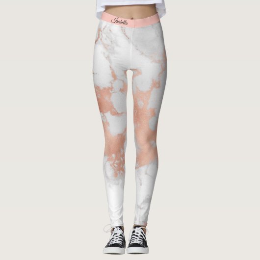 Luxe Blush Glitter White Pink Marmer Voeg tekst to Leggings (Voorkant)
