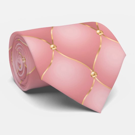 Luxe Blush Pink Gold Diamond Tufted Stropdas (Opgerold)