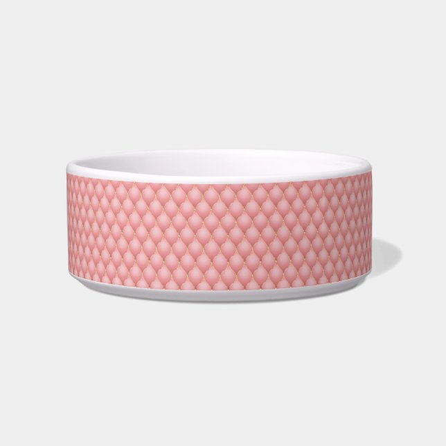 Luxe Blush Pink Rose Gold Diamond Tufted Bowl Voerbakje (Voorkant)