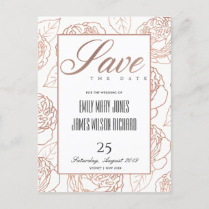 LUXE BLUSH PINK ROSE GOLD FLORAL BEWAREN ONZE DATU AANKONDIGINGSKAART