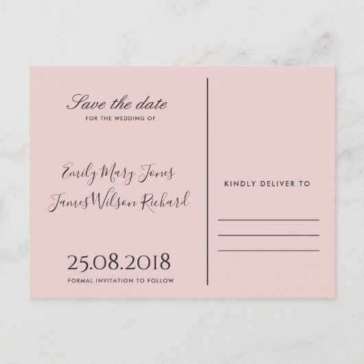 LUXE BLUSH PINK ROSE GOLD FLORAL BEWAREN ONZE DATU AANKONDIGINGSKAART (Achterkant)