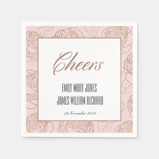 LUXE BLUSH PINK ROSE GOLD FLORAL CHEERS WEDDING SERVET (Voorkant)