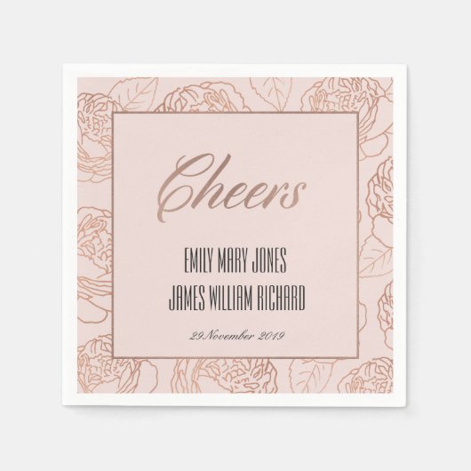 LUXE BLUSH PINK ROSE GOLD FLORAL CHEERS WEDDING SERVET (Voorkant)