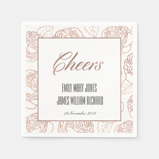 LUXE BLUSH PINK ROSE GOLD FLORAL CHEERS WEDDING SERVET (Voorkant)