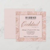 LUXE BLUSH PINK ROSE GOLD FLORAL COCKTAIL ARTIJ KAART (Voorkant / Achterkant)