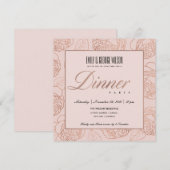 LUXE BLUSH PINK ROSE GOLD FLORAL DINNER PARTY KAART (Voorkant / Achterkant)