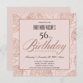 LUXE BLUSH PINK ROSE GOLD FLORAL ELKE LEEFTIJD BIR KAART (Voorkant / Achterkant)