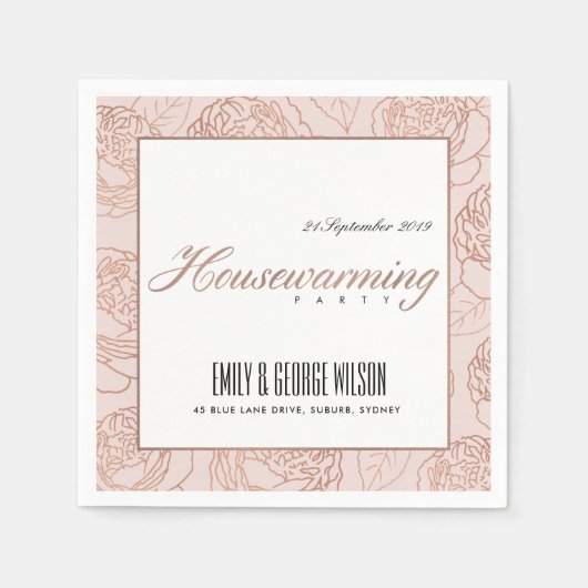 LUXE BLUSH PINK ROSE GOLD FLORAL HOUSEWARMING SERVET (Voorkant)