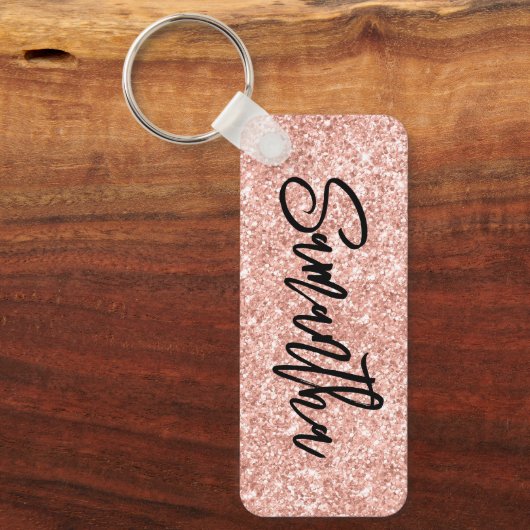 Luxe Blush Roos Gold Glitter Sleutelhanger (Voorkant)