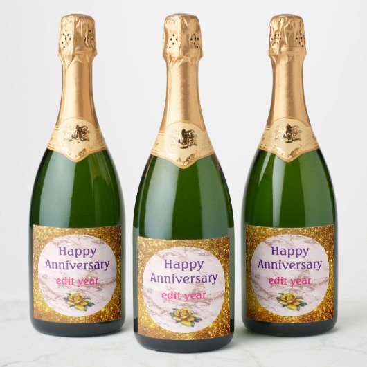 Luxe Blush Roos Roze glitter Marble past aan Sparkling Wijnetiket (Flessen)