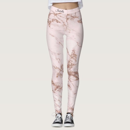 Luxe Blush Roos Roze glitter Marmer Voeg tekst toe Leggings (Voorkant)