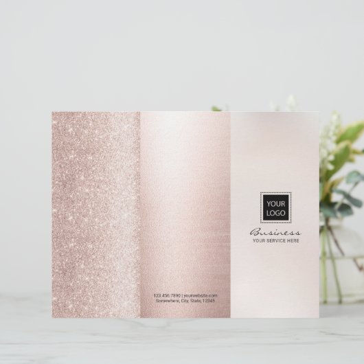 Luxe Blush Rose Goud Schoonheidssalon Tri-fold (Staand voorkant)