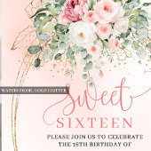 Luxe Blush Roses Gold Sweet 16 Birthday Invitation Kaart