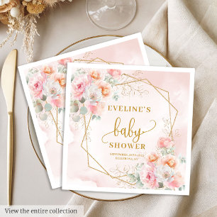 Luxe blush roze bloemen baby shower lunch servet