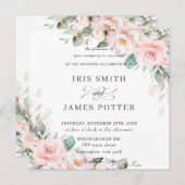 Luxe Blush Roze Bloemen Groen Bruiloft Vierkant Kaart (Voorkant / Achterkant)