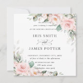 Luxe Blush Roze Bloemen Groen Bruiloft Vierkant Kaart (Voorkant)