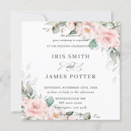 Luxe Blush Roze Bloemen Groen Bruiloft Vierkant Kaart
