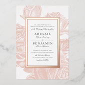 Luxe blush roze goud vintage botanische bruiloft folie uitnodiging (Voorkant)