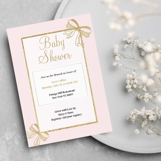 Luxe blush roze gouden glitter boog Baby shower Kaart