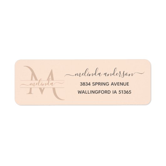 Luxe Blush Roze Monogram Aangepast adres Etiket (Voorkant)