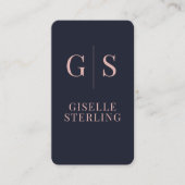Luxe Blush Roze Monogram Navy Blue QR Code Visitekaartje (Voorkant)