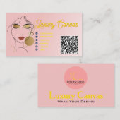 Luxe Blush Roze QR Code Beauty Visitekaartje (Voorkant / Achterkant)