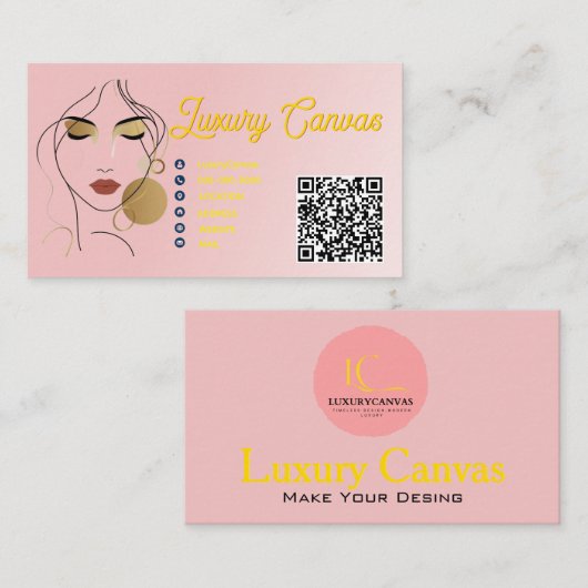 Luxe Blush Roze QR Code Beauty Visitekaartje (Voorkant / Achterkant)